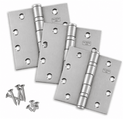 Cal-Royal BB31-US32D Commercial Ball Bearing Hinges, 4 Ball Bearing, Square Corner, 4.5 in. x 4.5 in. Template, UL Listed, Pack of 3, US32D Satin Stainless Steel