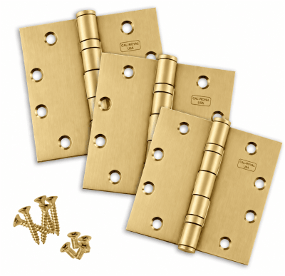 Cal-Royal BB31-US4, Commercial Ball Bearing Hinges, 4 Ball Bearing, Square Corner, 4.5 in. x 4.5 in. Template, UL Listed, Pack of 3, US10  Satin Brass