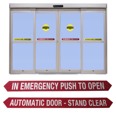 Besam ANSI A156.10 Red In Emergency Push To Open and Automatic Door-Stand Clear Automatic Sliding Door Sticker Decal