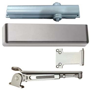 Doromatic 12 in. x 3/4 in. Commercial Grade 1 Door Closer, Full Cover, Hold Open Arm With Parallel Arm Bracket, Adjustable Spring Size 1-6, Aluminum Finish