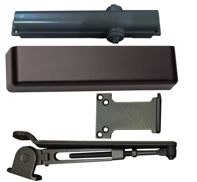 Doromatic 12 in. x 3/4 in. Commercial Grade 1 Door Closer, Full Cover, Hold Open Arm With Parallel Arm Bracket, Adjustable Spring Size 1-6, Dark Bronze Finish