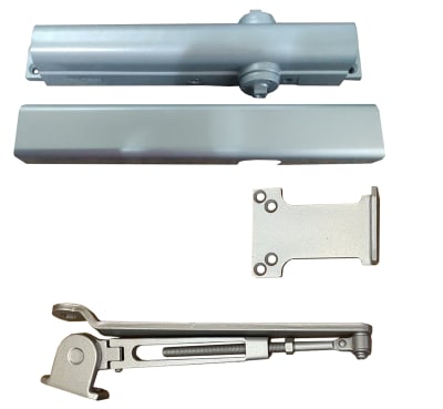 Doromatic 12 in. x 3/4 in. Commercial Grade 1 Door Closer, Hold Open Arm With Parallel Arm Bracket, Adjustable Spring Size 1-6, Aluminum Finish