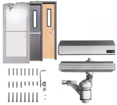 Grade 1 Top Jamb Door Closer - Aluminum Finish - Adjustable Spring Power - Separate Sweep, Latch & Backcheck Valves - UL 10C Fire Rated, Entry Systems ES4100