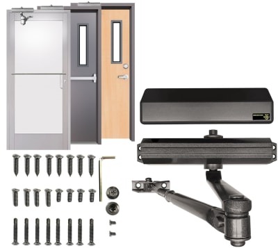 Grade 1 Top Jamb Door Closer - Aluminum Finish - Adjustable Spring Power - Separate Sweep, Latch & Backcheck Valves - UL 10C Fire Rated, Entry Systems ES4100