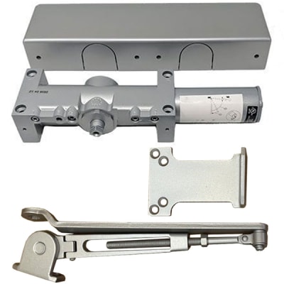 Falcon 6-3/4 in. x 2-3/8 in. Commercial Door Closer With Hold Open Arm, Adjustable Spring Size 1-6, Aluminum Finish