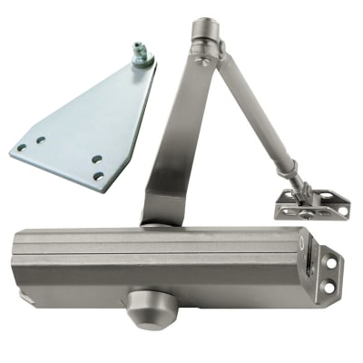 Falcon 9-1/16 in. x 3/4 in. Commercial Door Closer, Regular Arm With Parallel Bracket, Adjustable Spring Size 1-5, Aluminum Finish