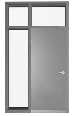 36 in. x 84 in. (3070) LHR 18 Gauge Flush Hollow Metal Steel Door, 16 Gauge Frame With Transom and Hinge Jamb Sidelite and Glazing Bead (Glass Not Included) For Masonry Block Wall, and Hardware