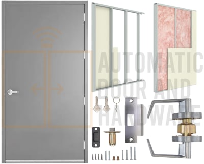 42 in. x 96 in. (3680) RHR Commercial Industrial 18 Gauge Flush Hollow Metal Steel Door Insulated With Polystyrene Core, 16 Gauge Drywall Frame, and Hardware