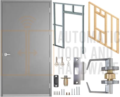 42 in. x 96 in. (3680) RHR Commercial Industrial 18 Gauge Flush Hollow Metal Steel Door Insulated With Polystyrene Core, 16 Gauge Frame For Wood or Metal Stud Wall, and Hardware