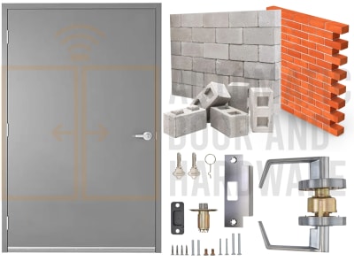 48 in. x 80 in. (4068) LHR Commercial Industrial 18 Gauge Flush Hollow Metal Steel Door Insulated With Polystyrene Core, 16 Gauge Frame For Masonry Block Wall, and Hardware