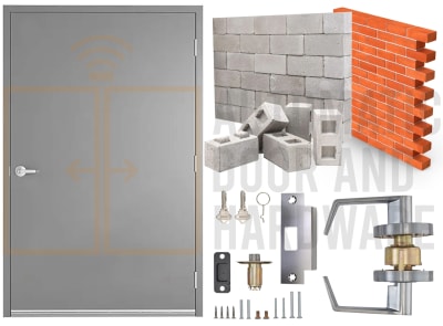 48 in. x 80 in. (4068) RHR Commercial Industrial 18 Gauge Flush Hollow Metal Steel Door Insulated With Polystyrene Core, 16 Gauge Frame For Masonry Block Wall, and Hardware