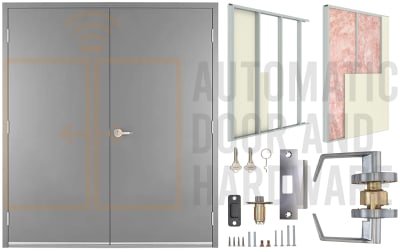 72 in. x 80 in. (6068) RHRA Commercial Industrial 18 Gauge Flush Hollow Metal Steel Double Door Insulated With Polystyrene Core, 16 Gauge Drywall Frame, and Hardware