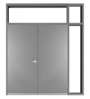 72 in. x 84 in. (6070) LHRA 18 Gauge Flush Hollow Metal Steel Double Door, 16 Gauge Frame With Transom and Non Active Door Sidelite, Glazing Bead (Glass Not Included) For Wood or Metal Stud Wall, and Hardware