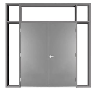72 in. x 84 in. (6070) RHRA 18 Gauge Flush Hollow Metal Steel Double Door, 16 Gauge Frame With Transom and Double Sidelites and Glazing Bead (Glass Not Included) For Masonry Block Wall, and Hardware