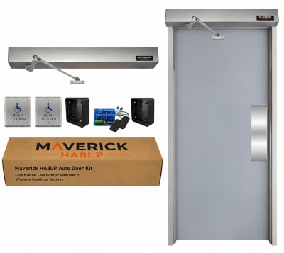 Maverick HA8LP Low Profile ADA Automatic Door Opener for Hollow Metal Doors with Push Plate or Pull Handle - No Latch, 2 Wireless Handicap Push Buttons, Up to 300 lb. Doors