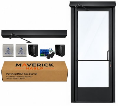 Maverick HA8LP Low Profile ADA Automatic Door Opener for Storefront Doors - Includes 2 Wireless Handicap Push Buttons, Standard Duty, Up to 300 lb. Doors, Dark Bronze Anodized