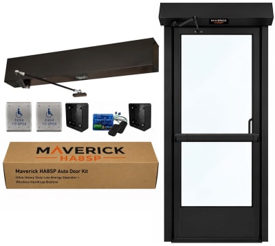 Maverick HA8SP Ultra Heavy Duty Automatic Door Opener Package for Storefront Doors with Doggable Panic Bar, Dark Bronze Anodized