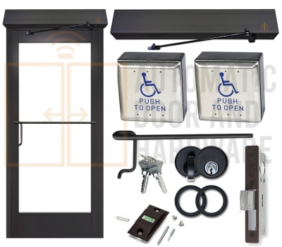 Maverick 36 in. x 84 in. Left Hand Reverse Commercial ADA Compliant Automatic Swing Door With Wireless Wall Mounted Activation Buttons, Black Bronze Anodized, Glass Not Included