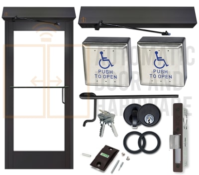 Maverick 36 in. x 84 in. Right Hand Reverse Commercial ADA Compliant Automatic Swing Door With Wireless Wall Mounted Activation Buttons, Black Bronze Anodized, Glass Not Included