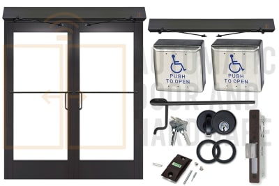 Maverick 72 in. x 84 in. Commercial ADA Compliant Automatic Swing Double Door With Wireless Wall Mounted Activation Buttons, Black Bronze Anodized, Glass Not Included