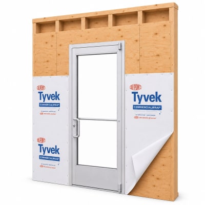 Exterior Commercial Glass Storefront Door For Wood Stud Wall, With Entrance Trim Package, (3068) 36 in. x 80 in. Left Hand, Clear Anodized Finish