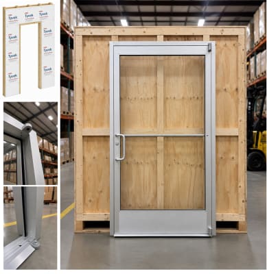 36" x 80" Pre-Hung Pre-Glazed Commercial Storefront Glass Door - LH - Exterior Wood Stud Wall - Clear Anodized