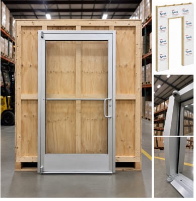 36" x 80" Pre-Hung Pre-Glazed Commercial Storefront Glass Door - RH - Exterior Wood Stud Wall - Clear Anodized