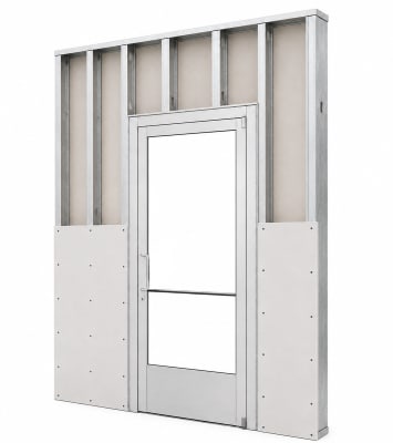 Commercial Aluminum Storefront Glass Door and Frame For Interior Steel Stud Wall With Drywall On Both Sides (Butt Installation), 36" x 84" Left Hand, 1/4" Tempered Glass Pre-Installed, Entrance Hardware Package, Clear Anodized