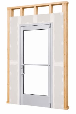 Interior Commercial Glass Storefront Door For Wood Stud Wall With Drywall (Butt Installation), With Entrance Trim Package, (3070) 36 in. x 84 in. Left Hand, Clear Anodized Finish