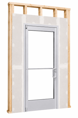 Interior Commercial Glass Storefront Door For Wood Stud Wall With Drywall (Butt Installation), With Entrance Trim Package, (3070) 36 in. x 84 in. Right Hand, Clear Anodized Finish