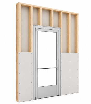 Commercial Aluminum Storefront Glass Door and Frame For Interior Wood Stud Wall With Drywall On Both Sides (Butt Installation), 36" x 84" Right Hand, 1/4" Tempered Glass Pre-Installed, Entrance Hardware Package, Clear Anodized