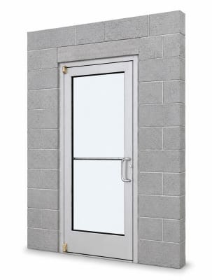 Medium Stile Commercial Aluminum Storefront Door and Frame, Moderate to Heavy Traffic, Exterior Block Wall, 36" x 96" Right Hand, 1" Low-E Glass, Clear Anodized