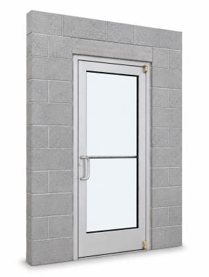 Medium Stile Commercial Aluminum Storefront Door and Frame, Moderate to Heavy Traffic, Interior Block Wall, 36" x 84" Left Hand, 1/4" Tempered Glass, Clear Anodized