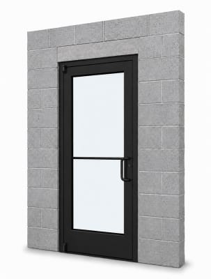 Medium Stile Commercial Aluminum Storefront Door and Frame, Moderate to Heavy Traffic, Interior Block Wall, 36" x 80" Right Hand, 1/4" Tempered Glass, Dark Bronze Anodized