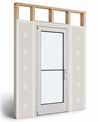Medium Stile Commercial Aluminum Storefront Door and Frame, Moderate to Heavy Traffic, Interior Wood Stud Wall With Drywall On Each Side (Butt Installation), 48" x 80" Right Hand, 1/4" Tempered Glass, Clear Anodized
