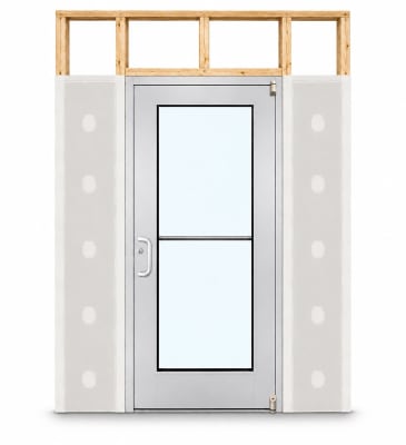 Wide Stile Commercial Aluminum Storefront Door and Frame, High Traffic & Abuse, Interior Wood Stud Wall, 48" x 80" Left Hand, 1/4" Tempered Clear Glass, Clear Anodized