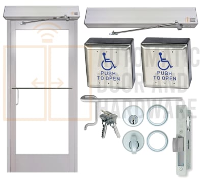 Maverick 36 in. x 84 in. Left Hand Reverse Commercial ADA Compliant Automatic Swing Door With Wireless Wall Mounted Activation Buttons, Clear Anodized, Glass Not Included