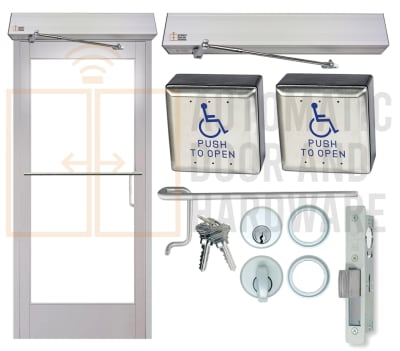 Maverick 36 in. x 84 in. Right Hand Reverse Commercial ADA Compliant Automatic Swing Door With Wireless Wall Mounted Activation Buttons, Clear Anodized, Glass Not Included