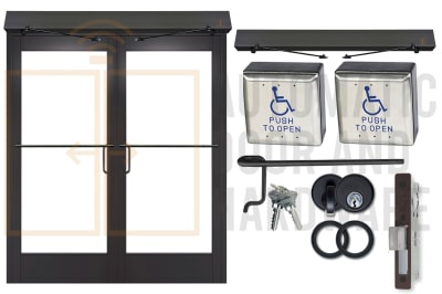 Maverick 72 in. x 84 in. Commercial ADA Compliant Automatic Swing Double Door With Wireless Wall Mounted Activation Buttons, Black Bronze Anodized, Glass Not Included