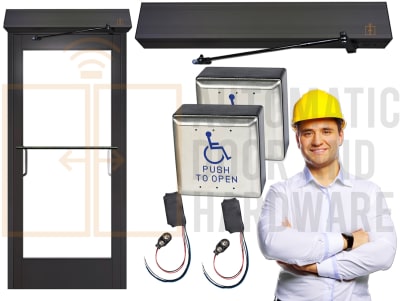 San Antonio, TX Will Call Pick Up Only - Maverick EZ7000 Left Hand Reverse (Outswing) Heavy Duty Automatic Swinging Door Opener With Wireless Handicap Buttons, For Interior or Exterior ADA Doors Up To 300lbs, Dark Bronze Anodized Finish (Door Not Included