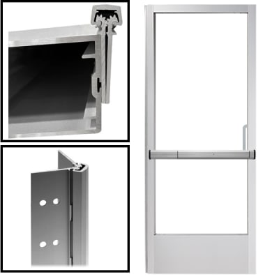 Alum-Lite Commercial Left Hand Storefront Door Replacement With Adams Rite Rim Panic Bar and Concealed Continuous Hinge, For 36 in. x 84 in. (3070) Inside Frame Opening, Clear Anodized Finish, Glass Not Included