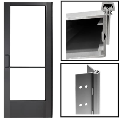 Alum-Lite Commercial Left Hand Storefront Door Replacement With Concealed Continuous Hinge, For 36 in. x 84 in. (3070) Inside Frame Opening, Black Bronze Anodized Finish, Glass Not Included