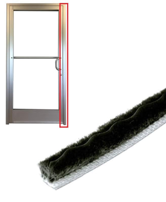 3/16 in. Backing Width, 7/16 in. Height Black Brush Pile Fin Weather Stripping, 96 in. Length For Commercial Aluminum Storefront Glass Entrance Door