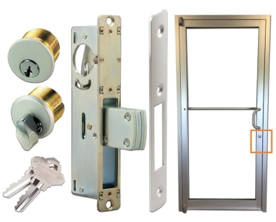 Storefront Pro Hardware Commercial Glass Door Silver Mortise Deadlock Kit With Outside Lock Cylinder, Inside Thumbturn, and Faceplate