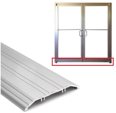 Aldora 4.5 Inch Wide x 1/2 Inch Tall x 72 Inch Length Commercial Glass Double Door Threshold In Clear Anodized Finish