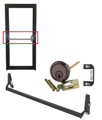 Storefront Pro Hardware AL10 Series Dark Bronze Finish Right Hand Reverse Panic Rated Crash Bar With Outside Lock Cylinder For Narrow Stile Storefront Door