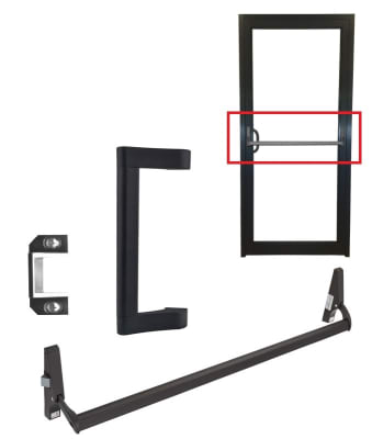 Storefront Pro Hardware AL10 Series Dark Bronze Finish Left Hand Reverse Panic Rated Crash Bar With Outside Pull Handle For Narrow Stile Storefront Door