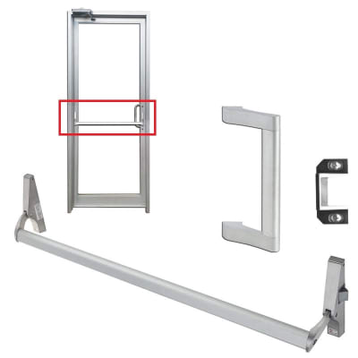 Storefront Pro Hardware AL10 Series Aluminum Finish Right Hand Reverse Panic Rated Crash Bar With Outside Pull Handle For Narrow Stile Storefront Door