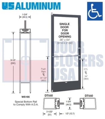 United States Aluminum 250 Series Storefront Door - HLSO - 36" x 84" - Dark Bronze