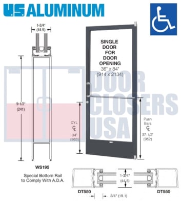 United States Aluminum 250 Series Storefront Door - HRSO - 36" x 84" - Dark Bronze - Low E IG